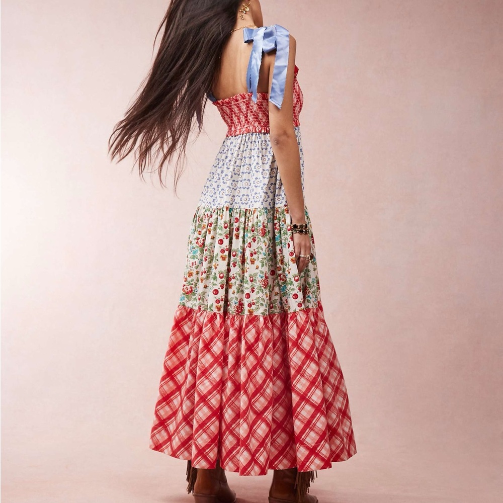 Free People Red, White and Blue Patchwork Tiered Maxi Dress - Picture 3 of 4